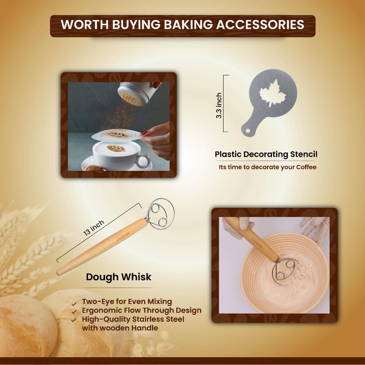 Banneton Bread Proofing Basket 9” Round with Maximum 6 Bread Making Tools and Supplies by SMILLWALA Proofing Baskets for Sourdough Bread Baking Supplies Kit, Gift for Bakers, Natural image